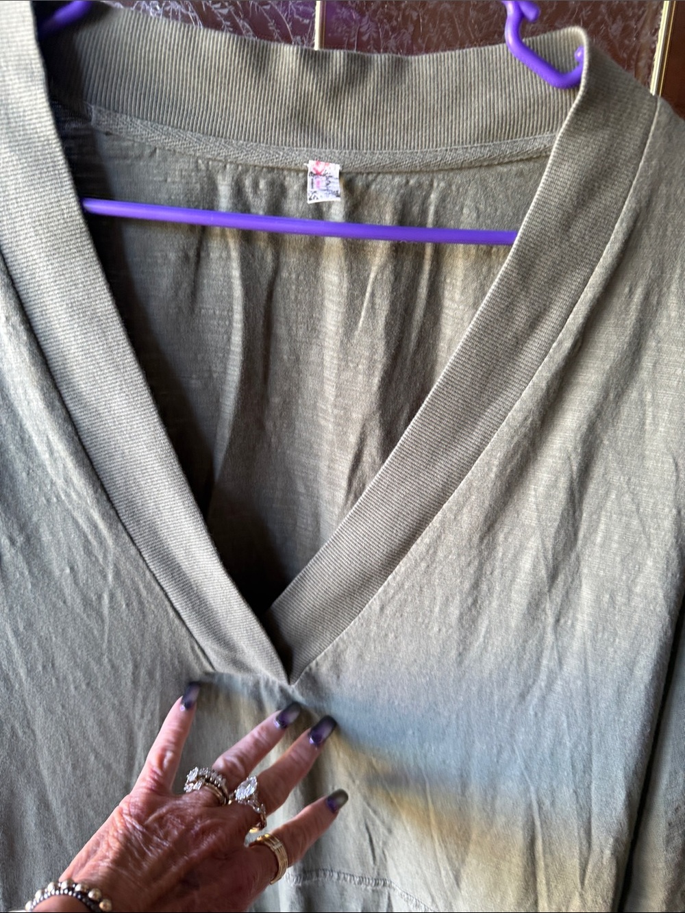 Free People Olive Green V-Neck Long-Sleeve Jumpsuit    JUST BECAUSE ONSIE! - Picture 8 of 12